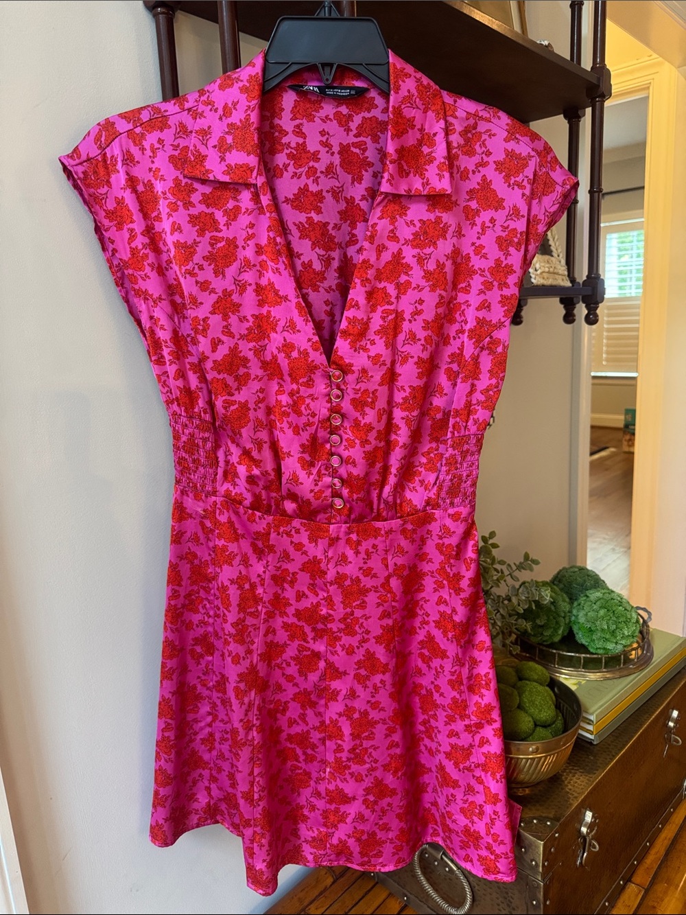 Zara Hot Pink and Red Floral Mini Dress